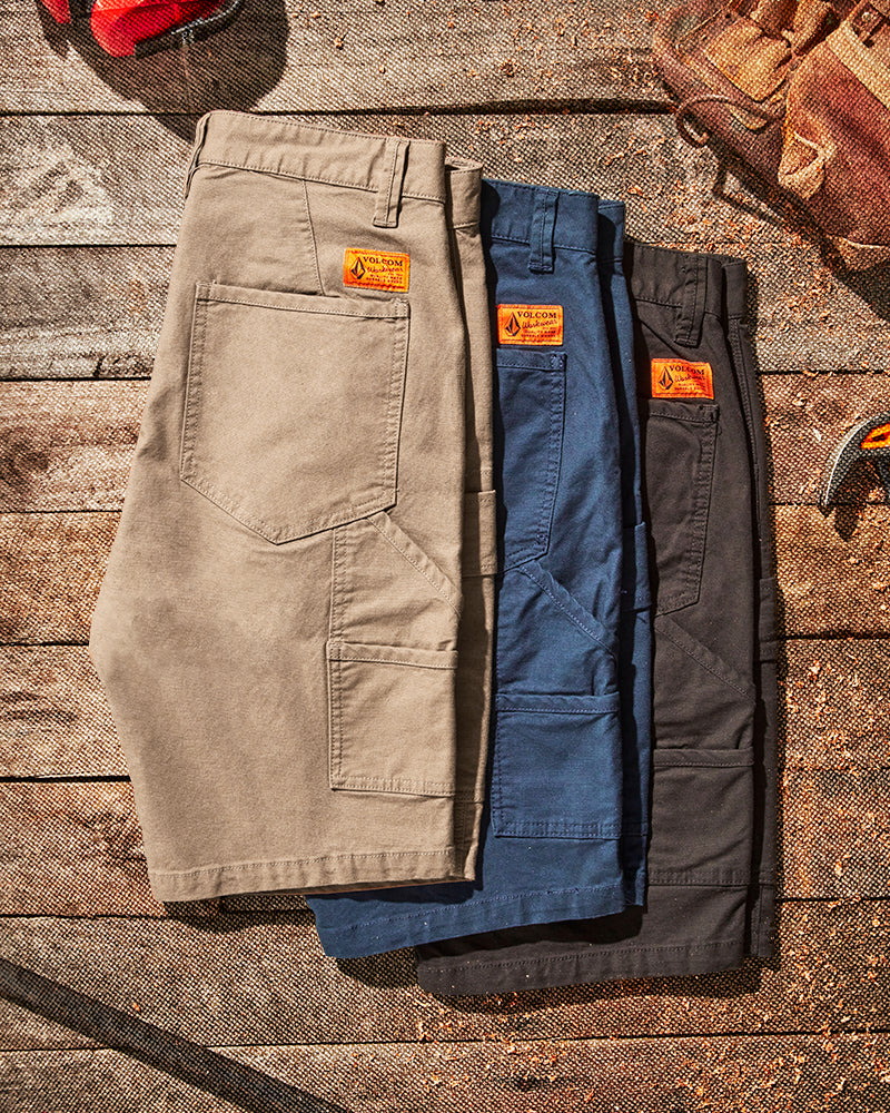 workwear caliper shorts flat lay shot