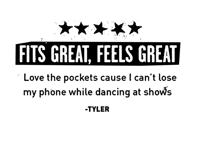 GIF of reviews for Volcom clothing with stars, header text, and the quote review below
