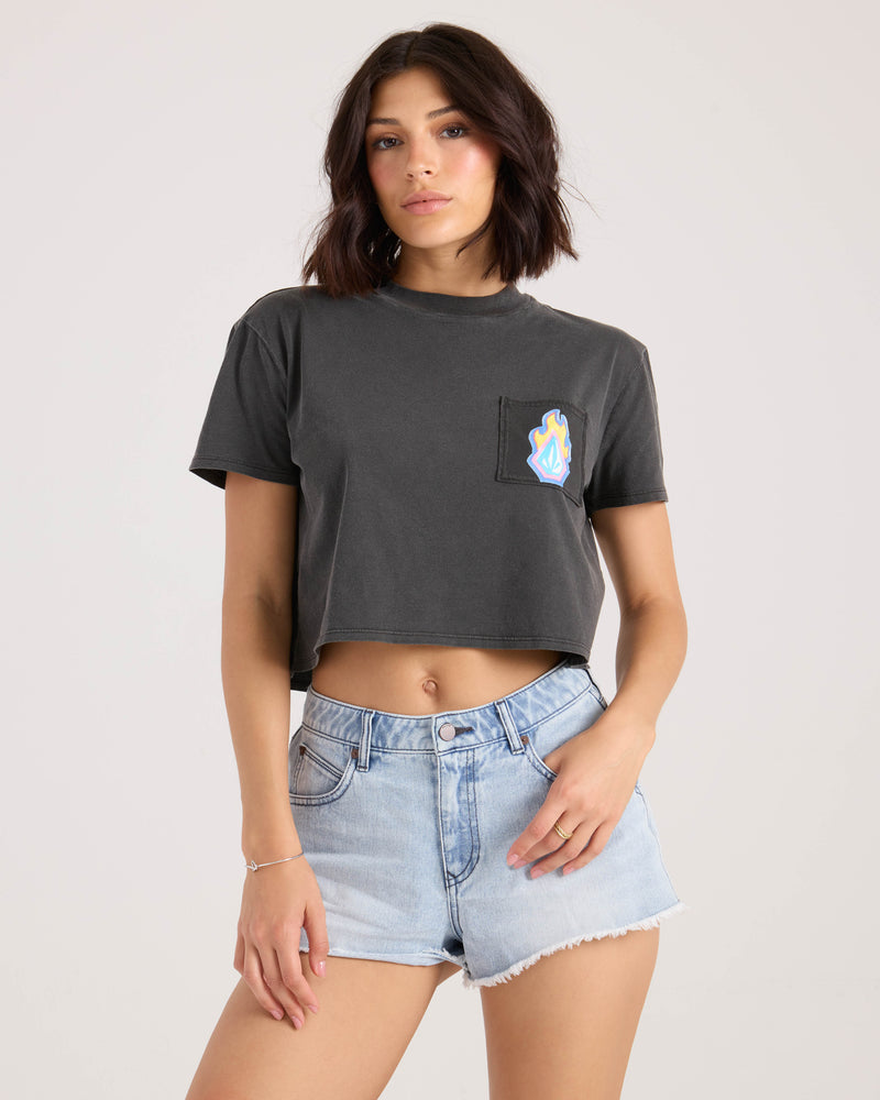 Women's Pocket Dial Tee-Vintage Black-Volcom
