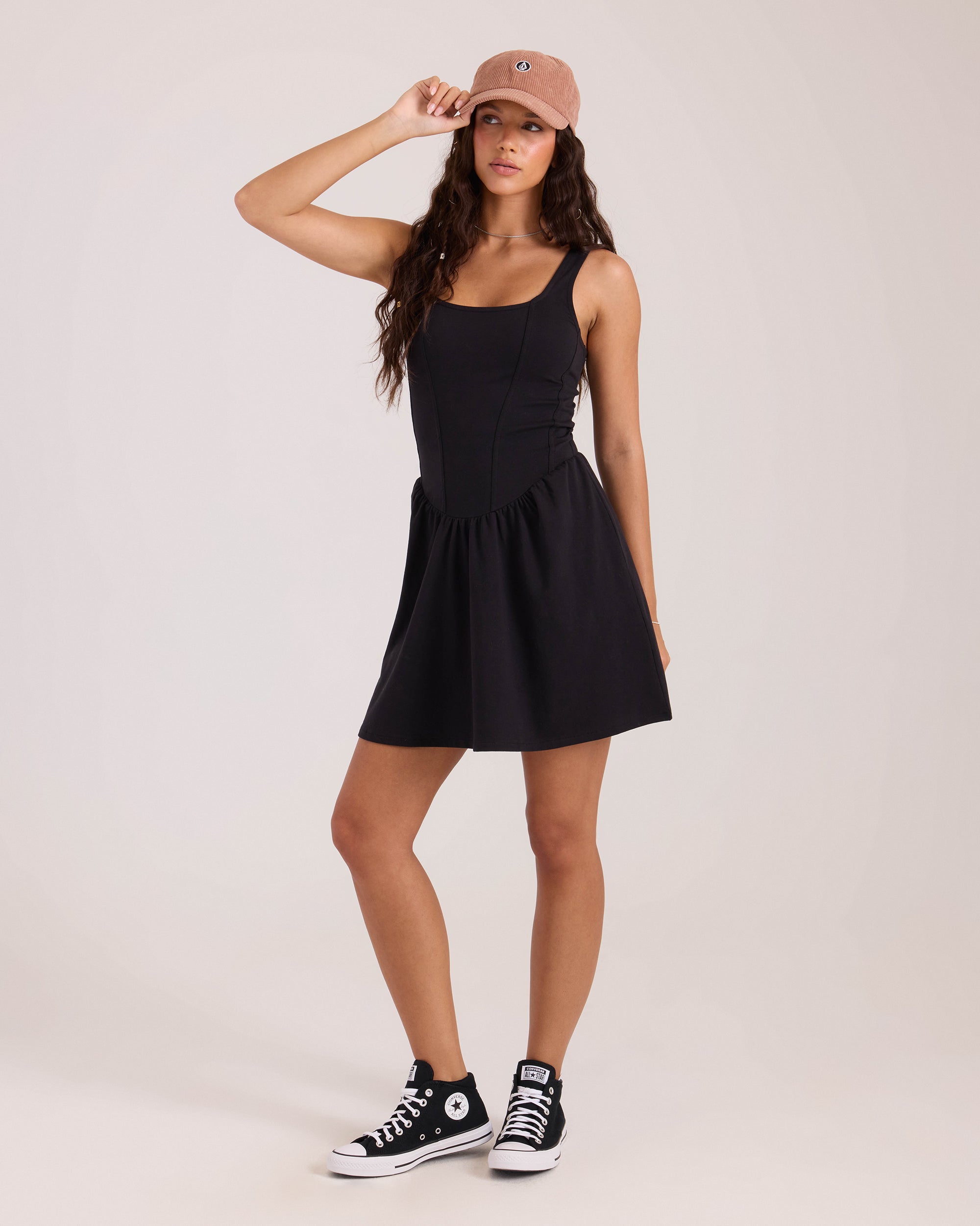 black dress with black converse Volcom Women's Carve / M Launchdate:2024-08-05 Venyx Long Rib Cardigan length floor Color:Mauve-Rose