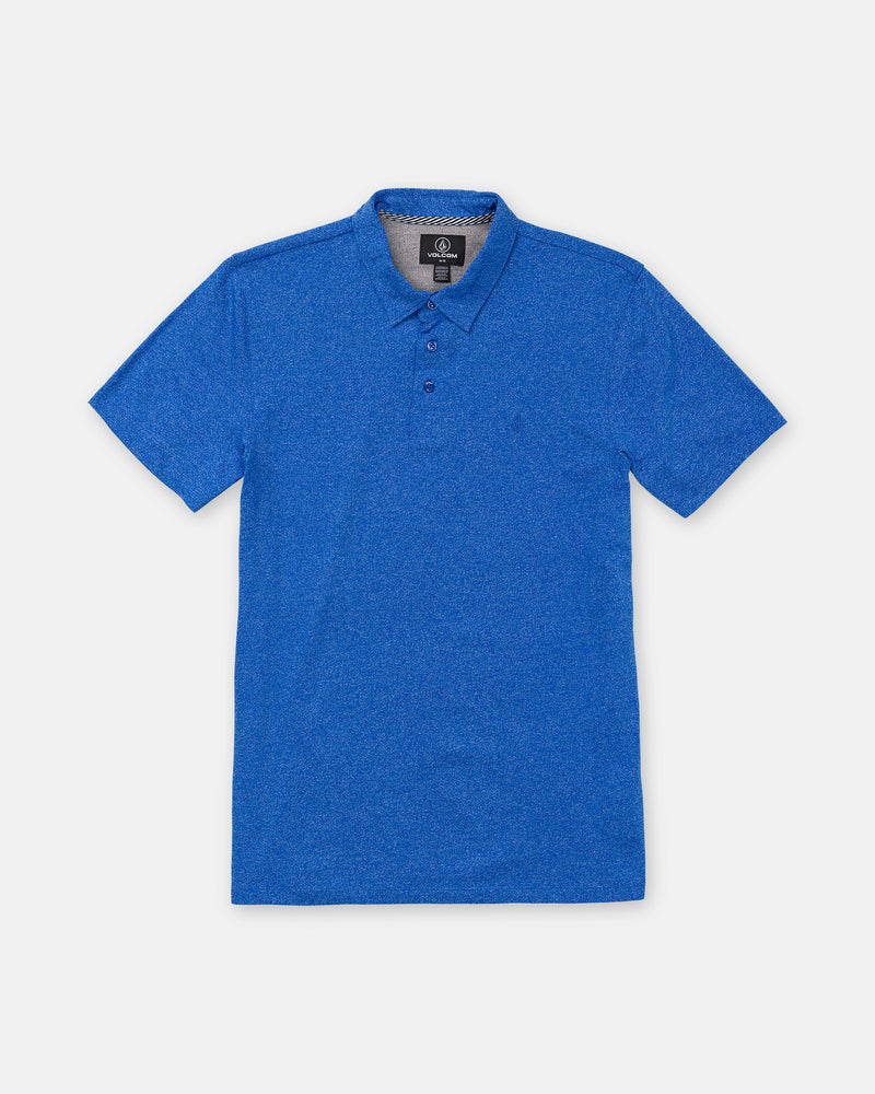Volcom Men’s Wowzer Polo Short Sleeve in Nebulas Blue, featuring a modern fit, a three-button placket, and a patterned inner collar.