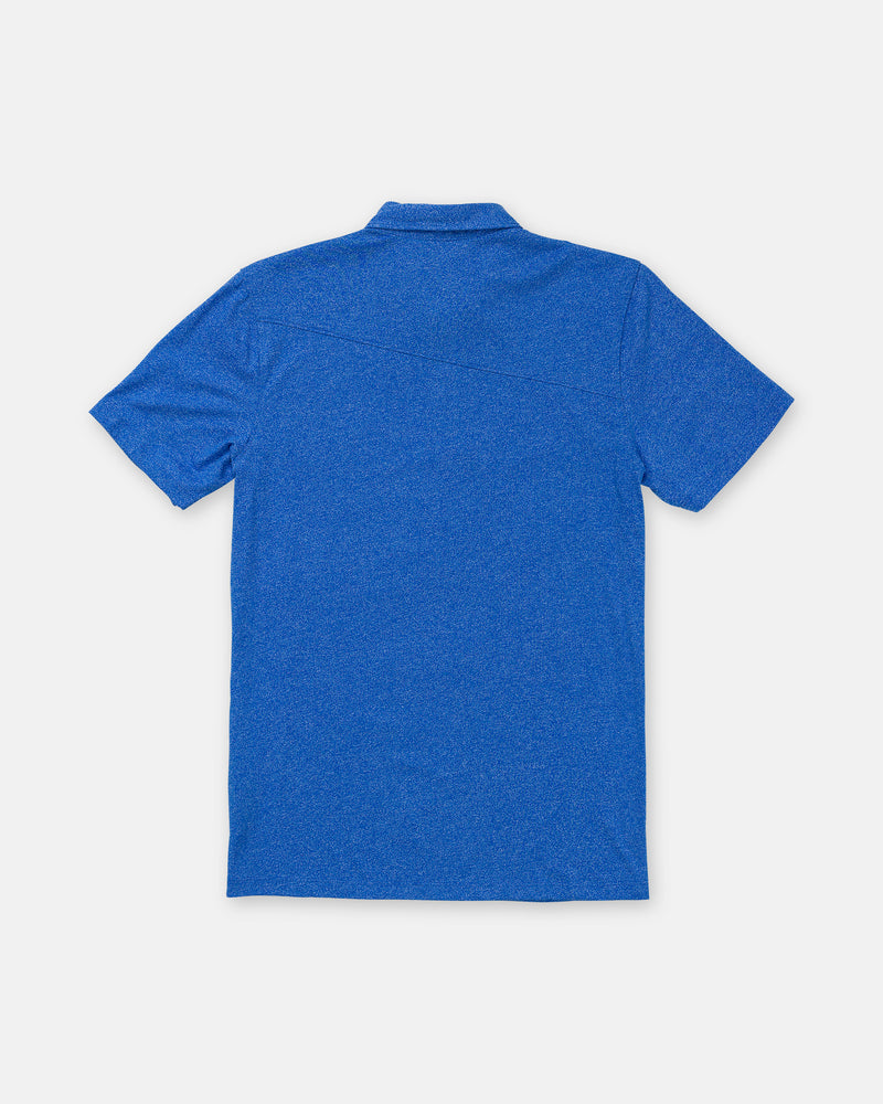 Back view of a Nebulas Blue Men’s Wowzer Polo Short Sleeve with short sleeves and a modern fit.