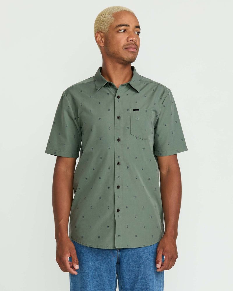 Volcom Men's Bankstone Short Sleeve Shirt Light Olive
