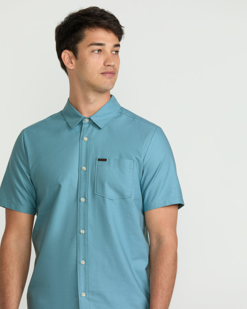Volcom Men's Veeco Oxford Short Sleeve Shirt Used Blue