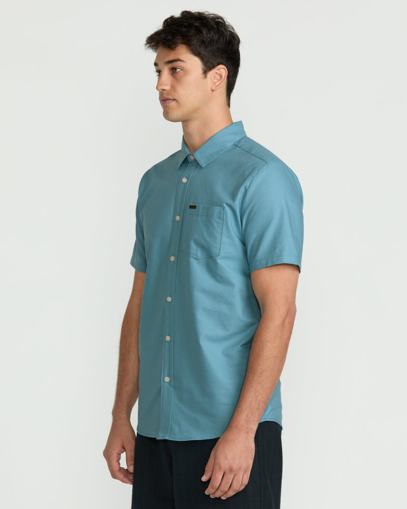 Volcom Men's Veeco Oxford Short Sleeve Shirt Used Blue