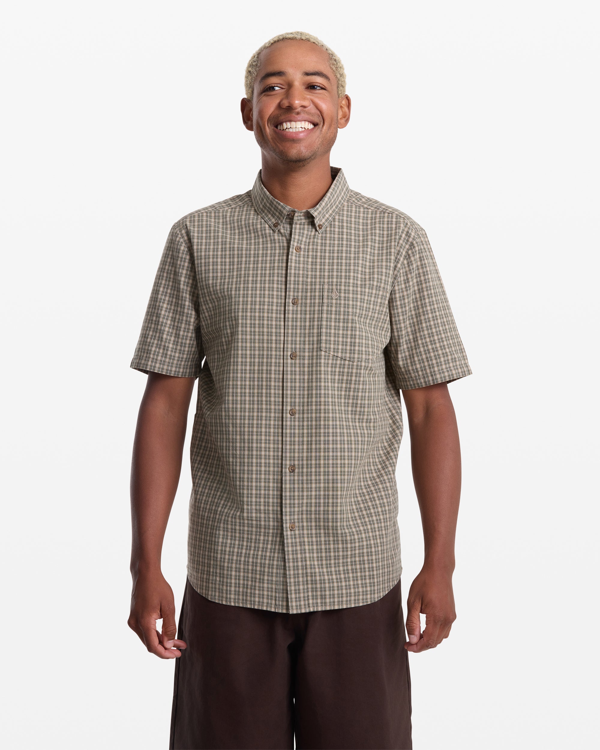 mens light brown dress shirt Volcom Men's Brewster Short Sleeve panne velvet Wilma Blue Denim Corset day wear beneath a COLOR:AMETHYST