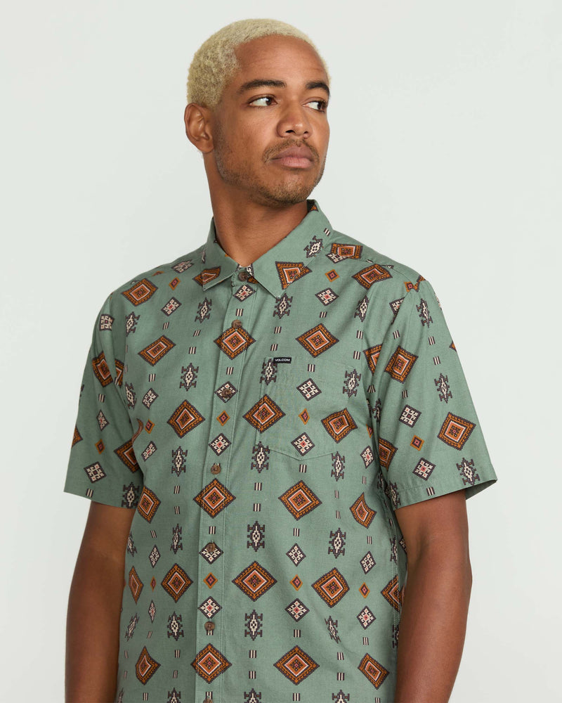 Volcom Men's Desert Dobby Short Sleeve Shirt Light Olive