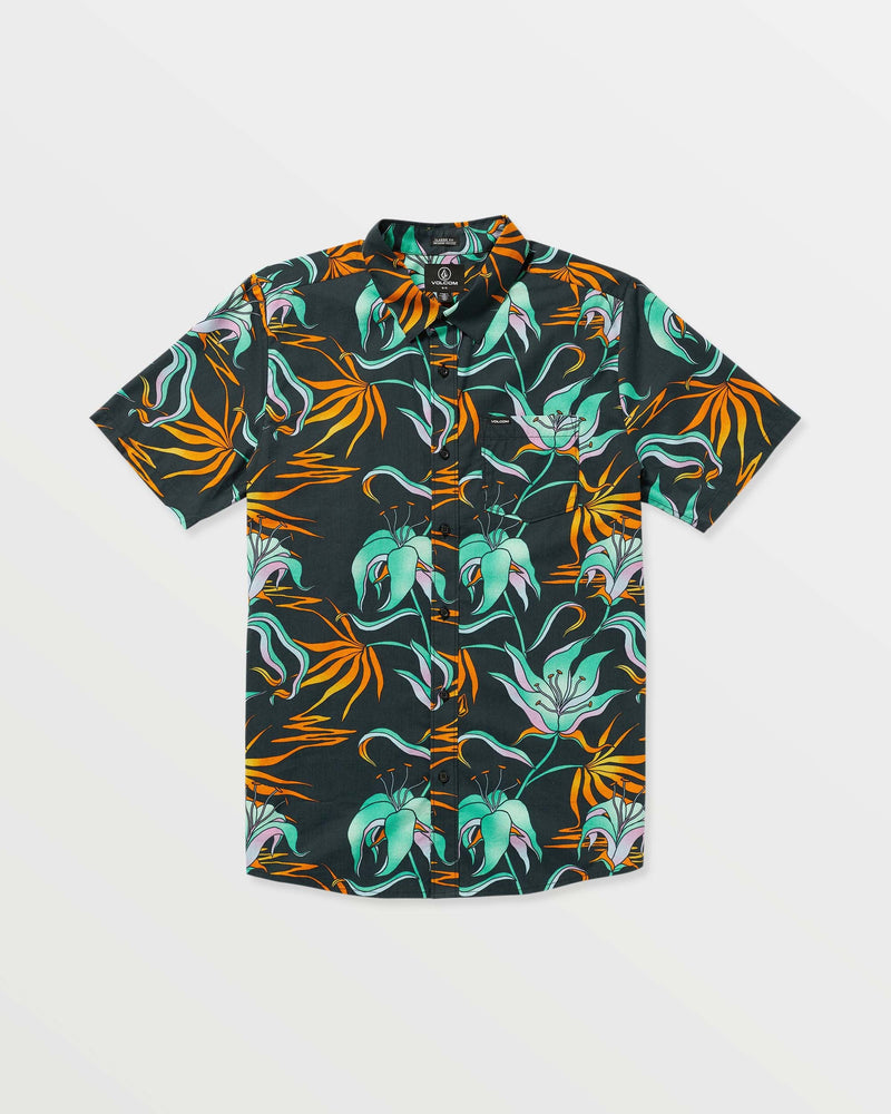 Volcom Men's Brainmelter Floral Short Sleeve Shirt Black Green