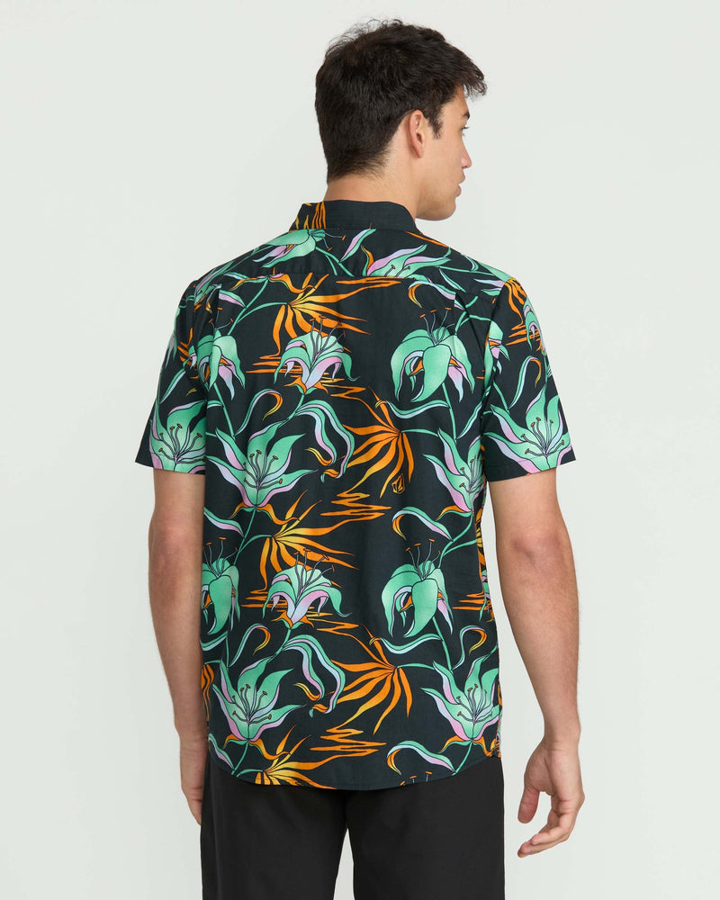 Volcom Men's Brainmelter Floral Short Sleeve Shirt Black Green
