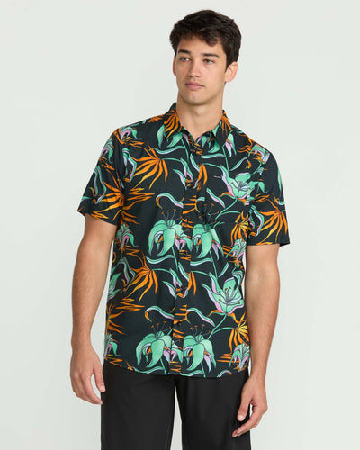 Volcom Men's Brainmelter Floral Short Sleeve Shirt Black Green