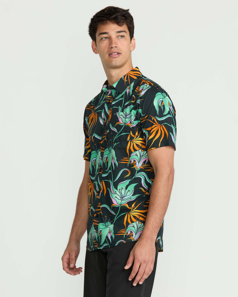 Volcom Men's Brainmelter Floral Short Sleeve Shirt Black Green