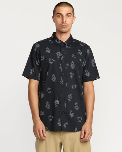 Men's Scaler Stone Woven Short Sleeve Shirt-Antique Black-Volcom