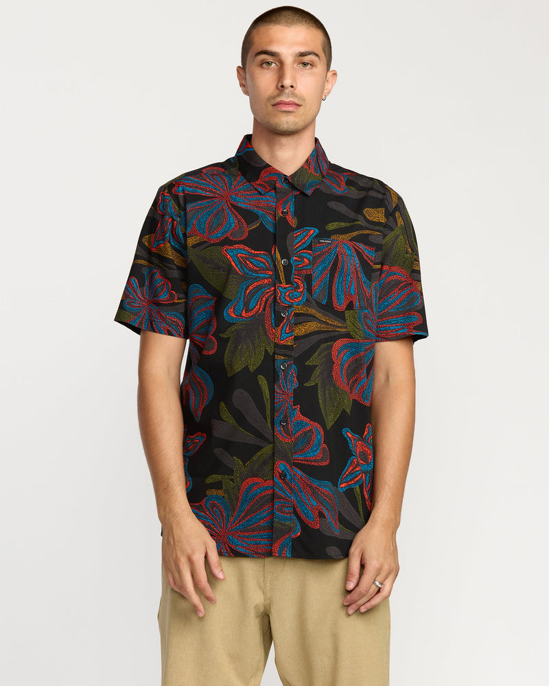 Volcom Men's Rendezvous Floral Short Sleeve Shirt Black Print
