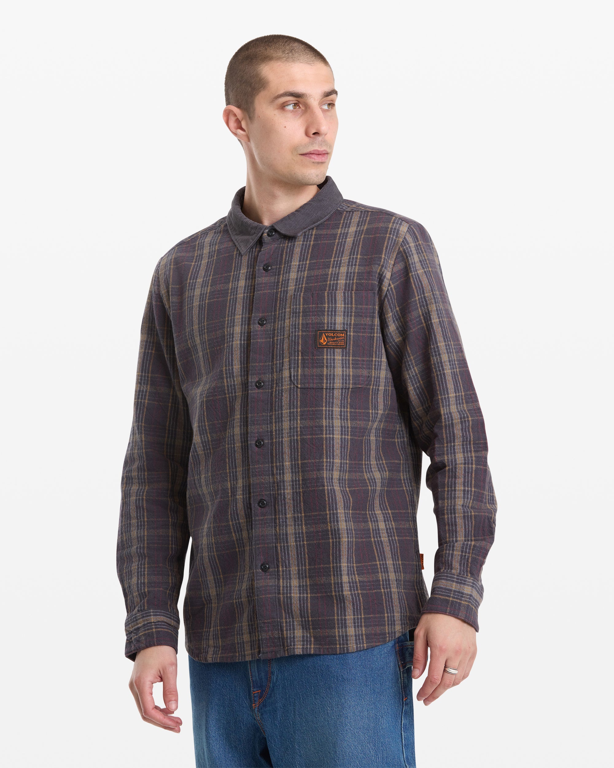 Men's Stonevise Plaid Long Sleeve-Asphalt Black-Volcom