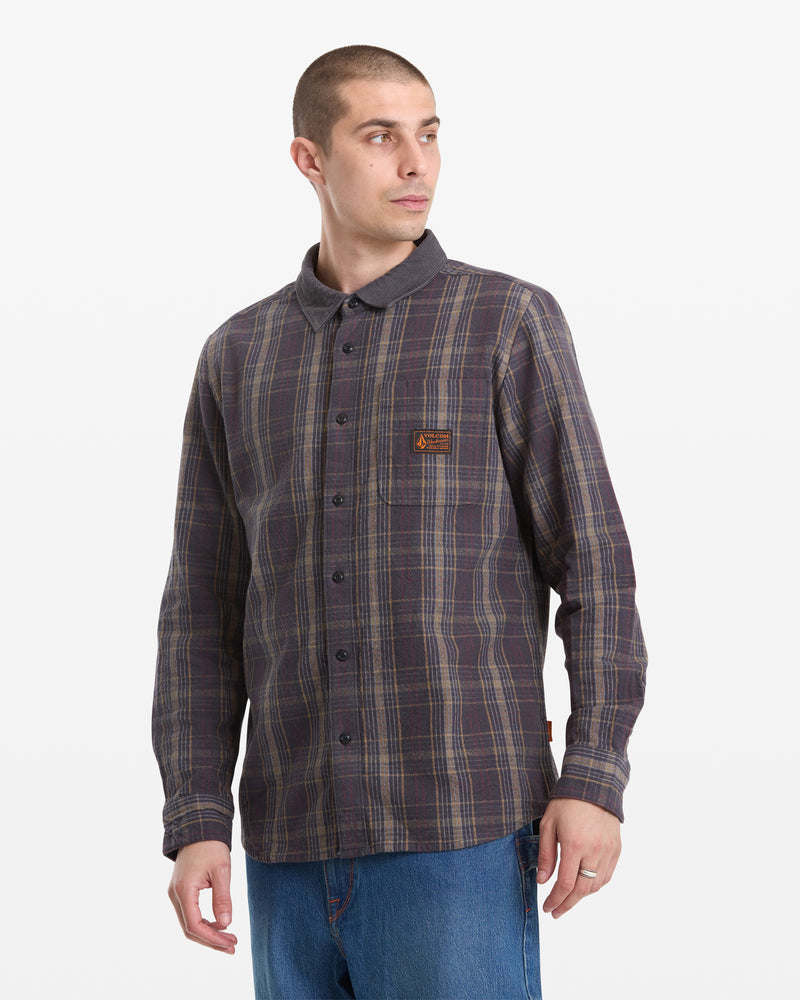 Men's Stonevise Plaid Long Sleeve-Asphalt Black-Volcom