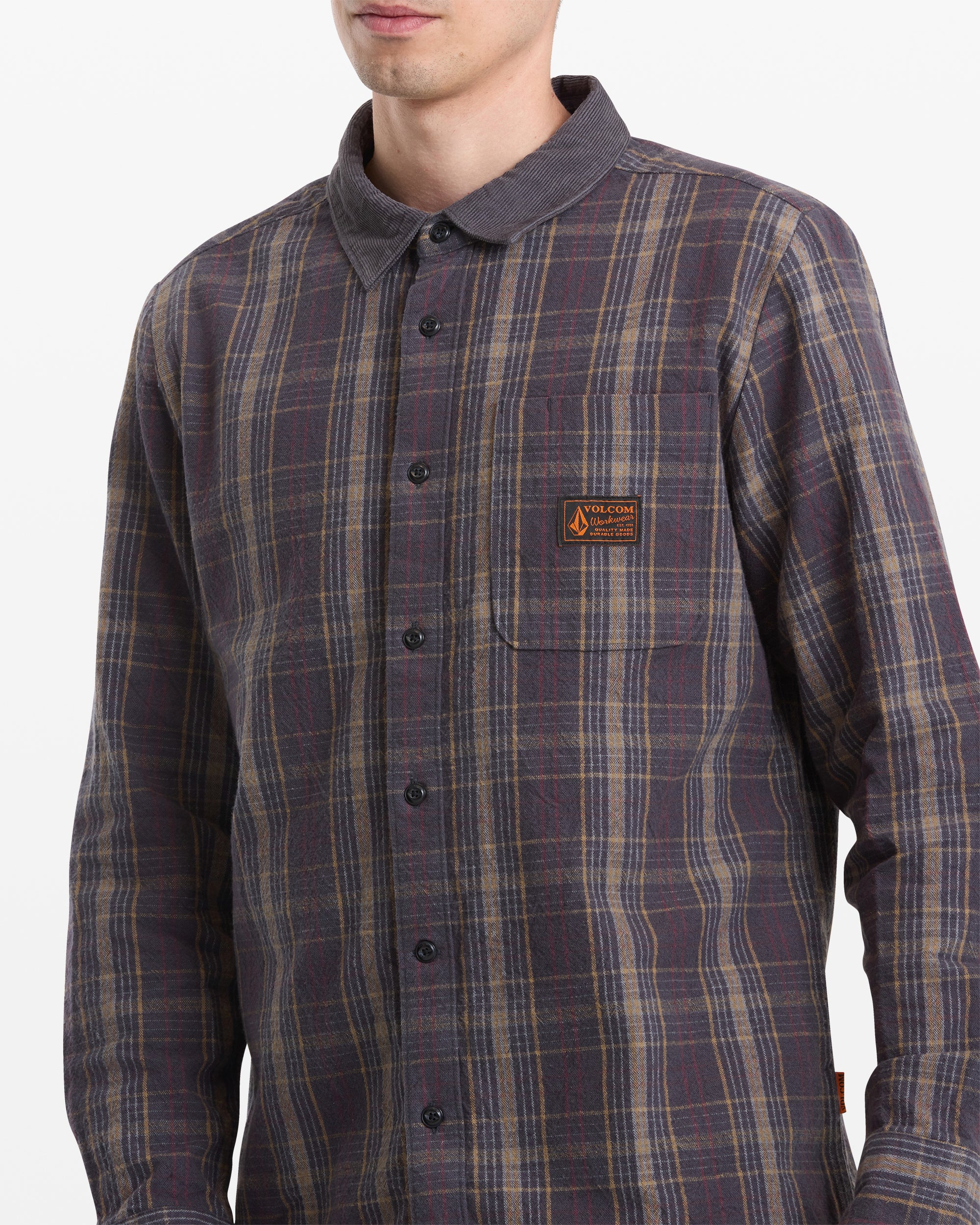 Men's Stonevise Plaid Long Sleeve-Asphalt Black-Volcom