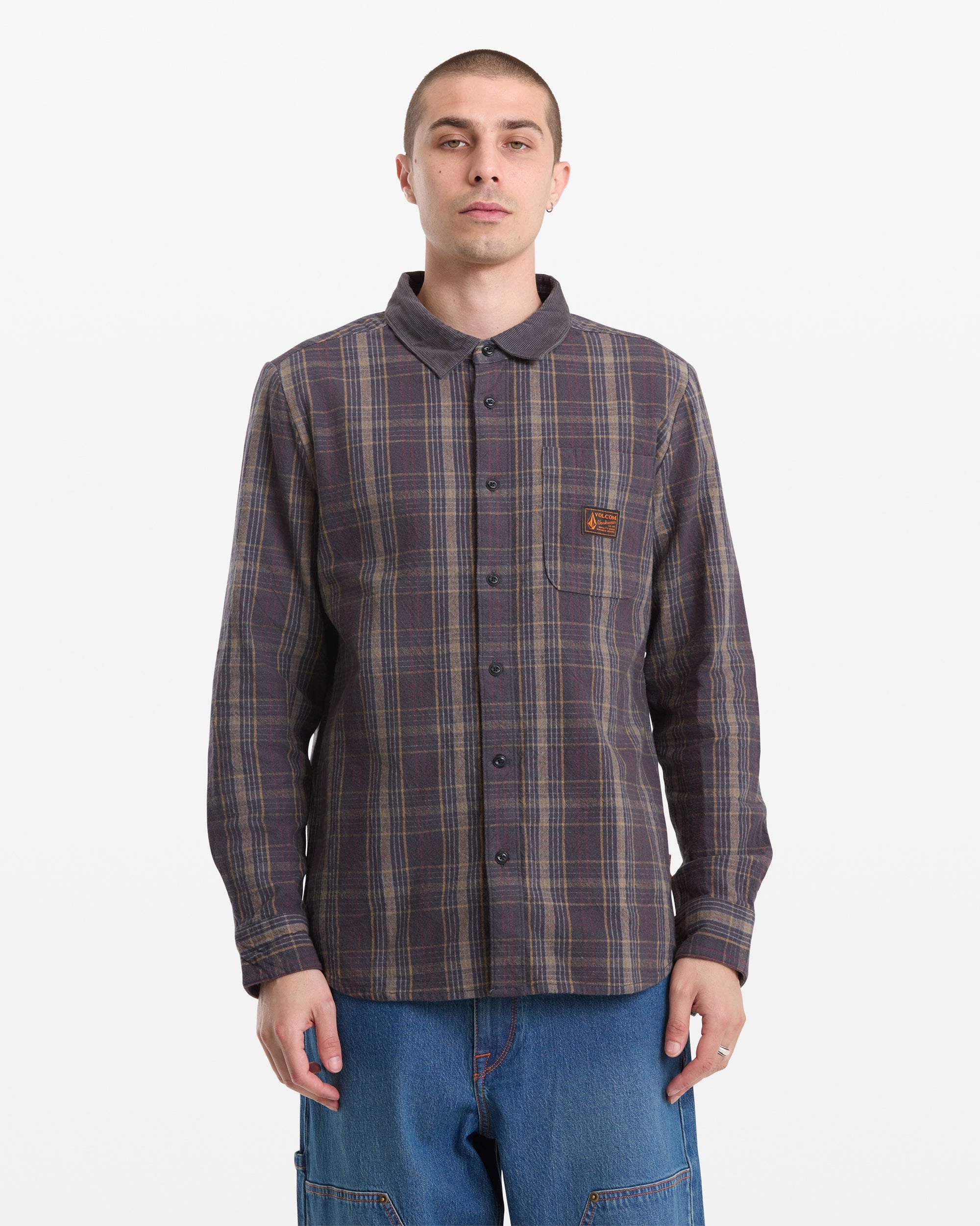 Men's Stonevise Plaid Long Sleeve-Asphalt Black-Volcom