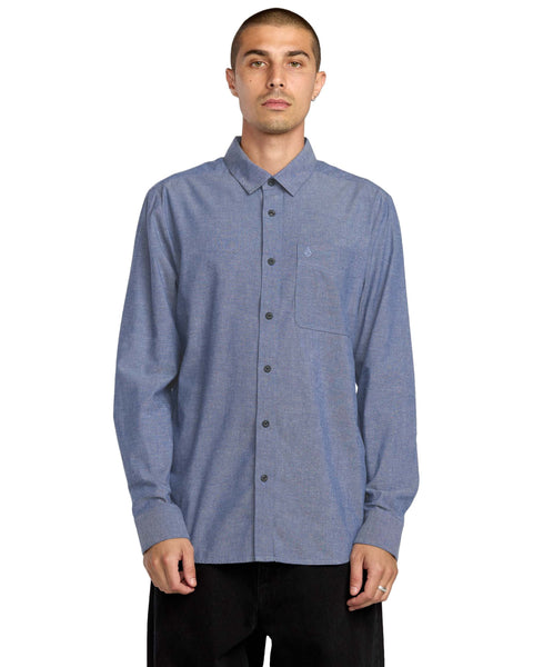 Volcom Men's Date Knight Long Sleeve Shirt Blue Wash