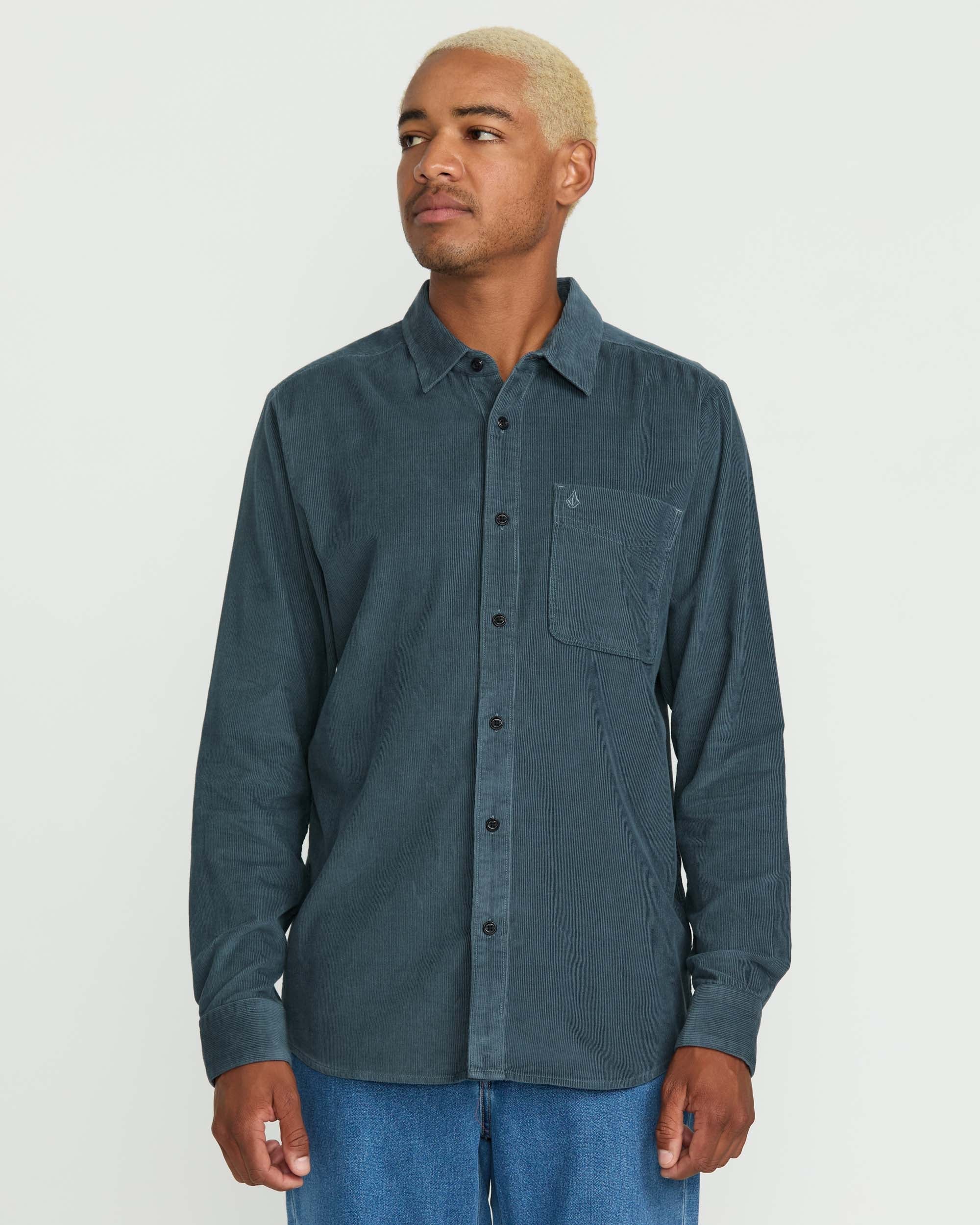 Volcom Men's Date Knight Long Sleeve Shirt Dark Slate