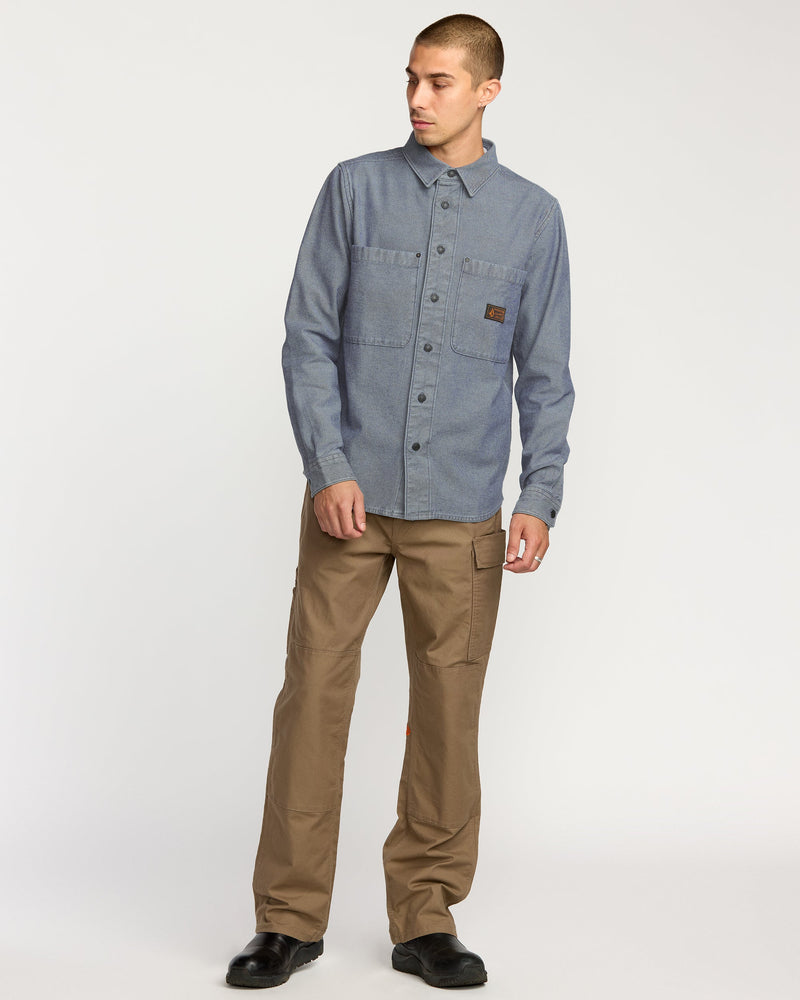 Volcom Men's Long Sleeve Shirt Blue Wash