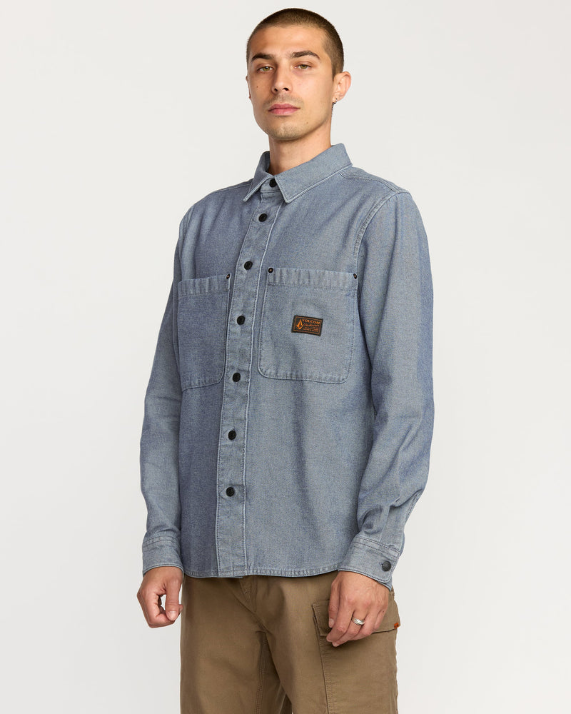 Volcom Men's Long Sleeve Shirt Blue Wash