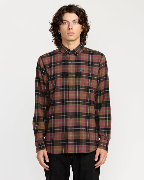 Men's Caden Flannel Shirt-Black/Red-Volcom