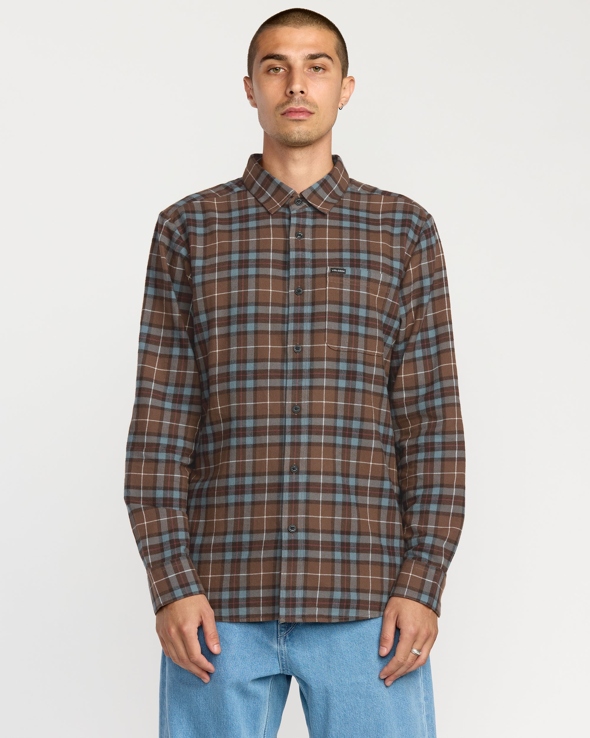 Volcom Caden Plaid Long Sleeve Shirt Blue S Men
