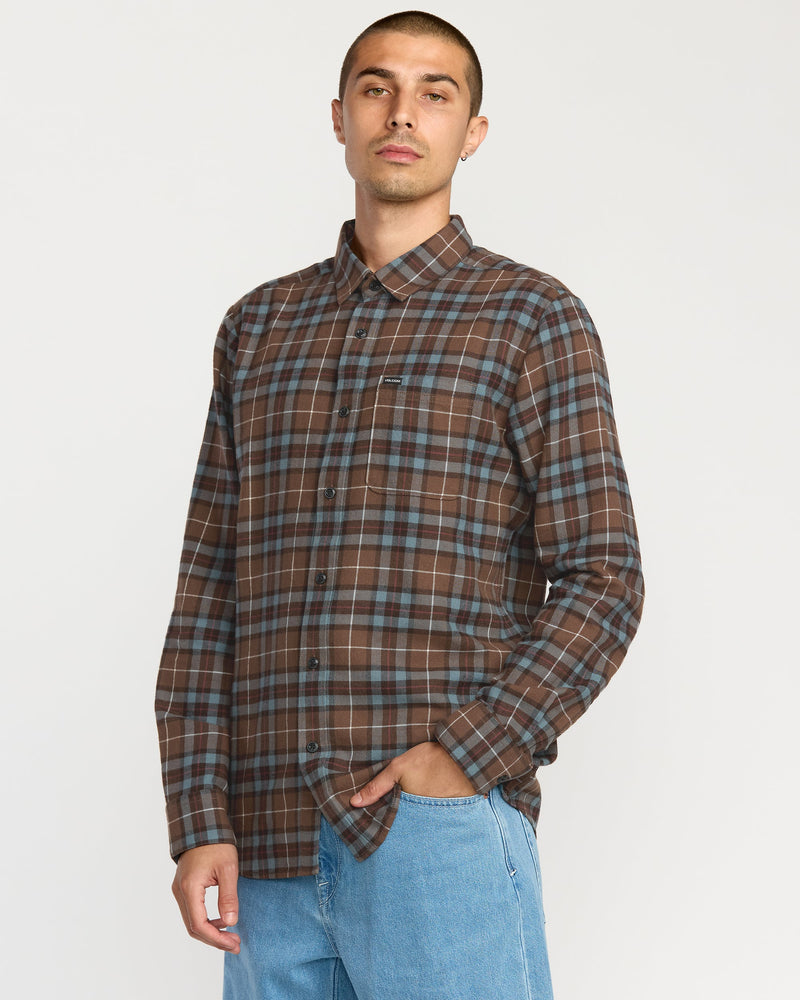 Volcom Men's Caden Flannel Shirt Brownstone