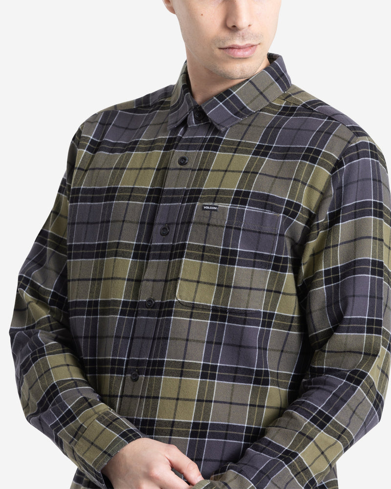 Volcom Men's Caden Plaid Long Sleeve Shirt Dark Olive