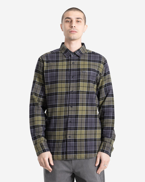 Volcom Men's Caden Plaid Long Sleeve Shirt Dark Olive