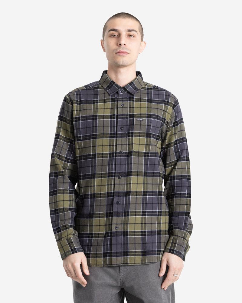 Volcom Men's Caden Plaid Long Sleeve Shirt Dark Olive