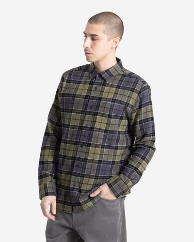 Volcom Men's Caden Plaid Long Sleeve Shirt Dark Olive