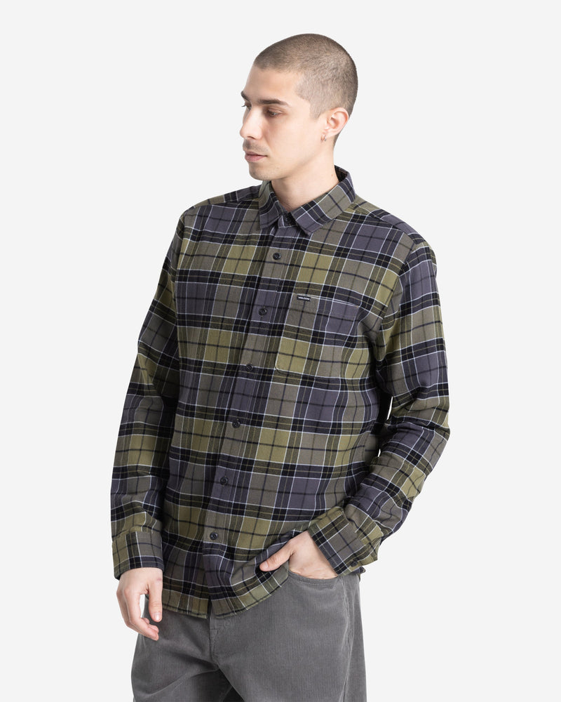 Volcom Men's Caden Plaid Long Sleeve Shirt Dark Olive