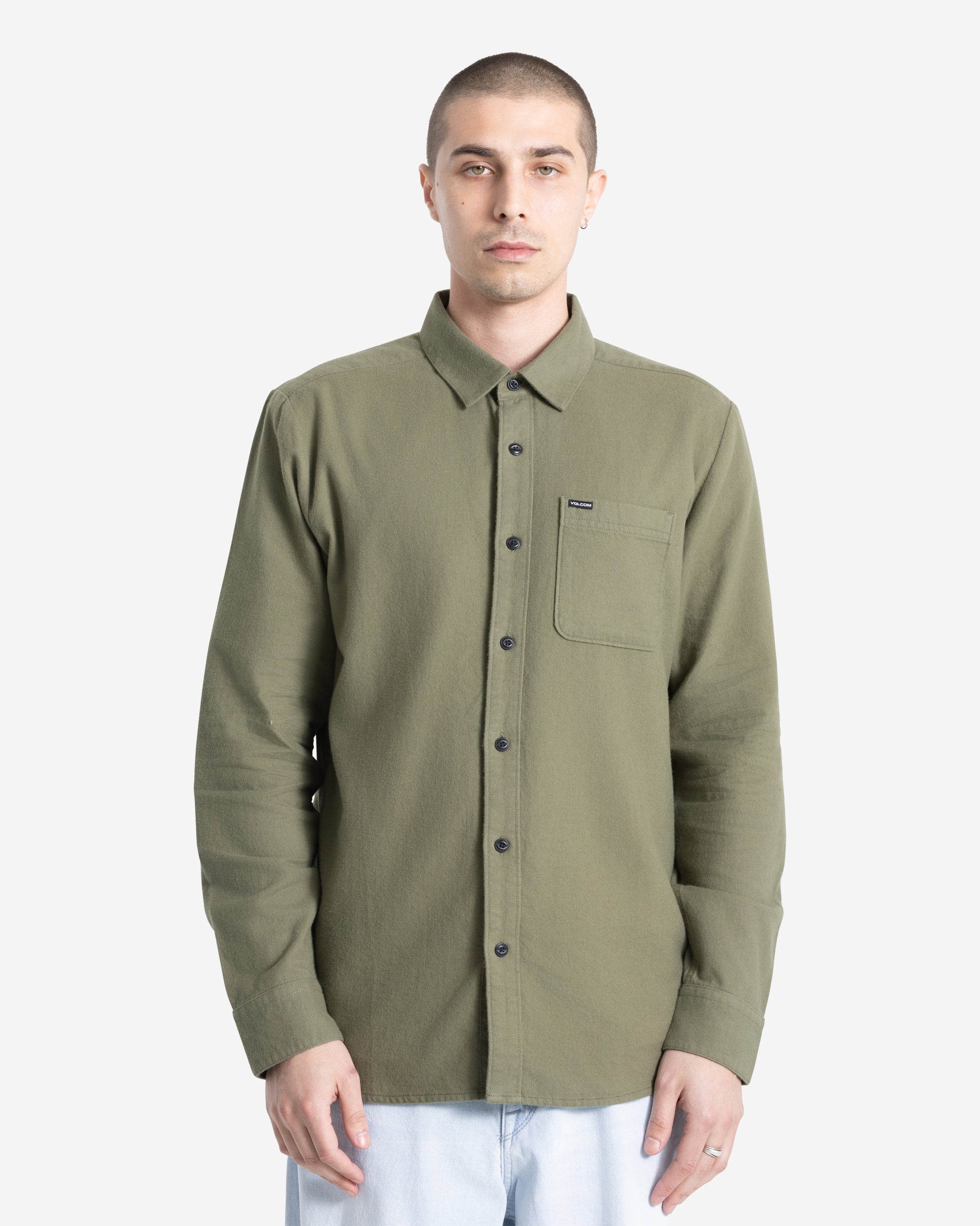 Volcom Men's Levelstone Long Sleeve Shirt Dark Olive