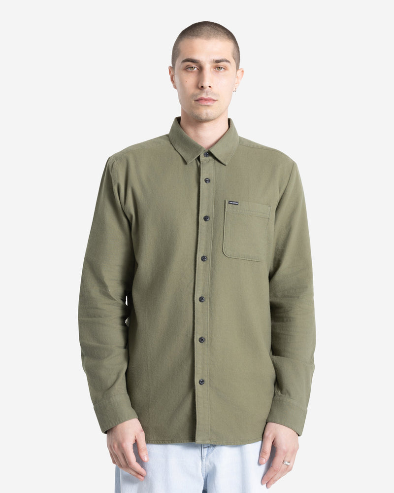 Volcom Men's Levelstone Long Sleeve Shirt Dark Olive