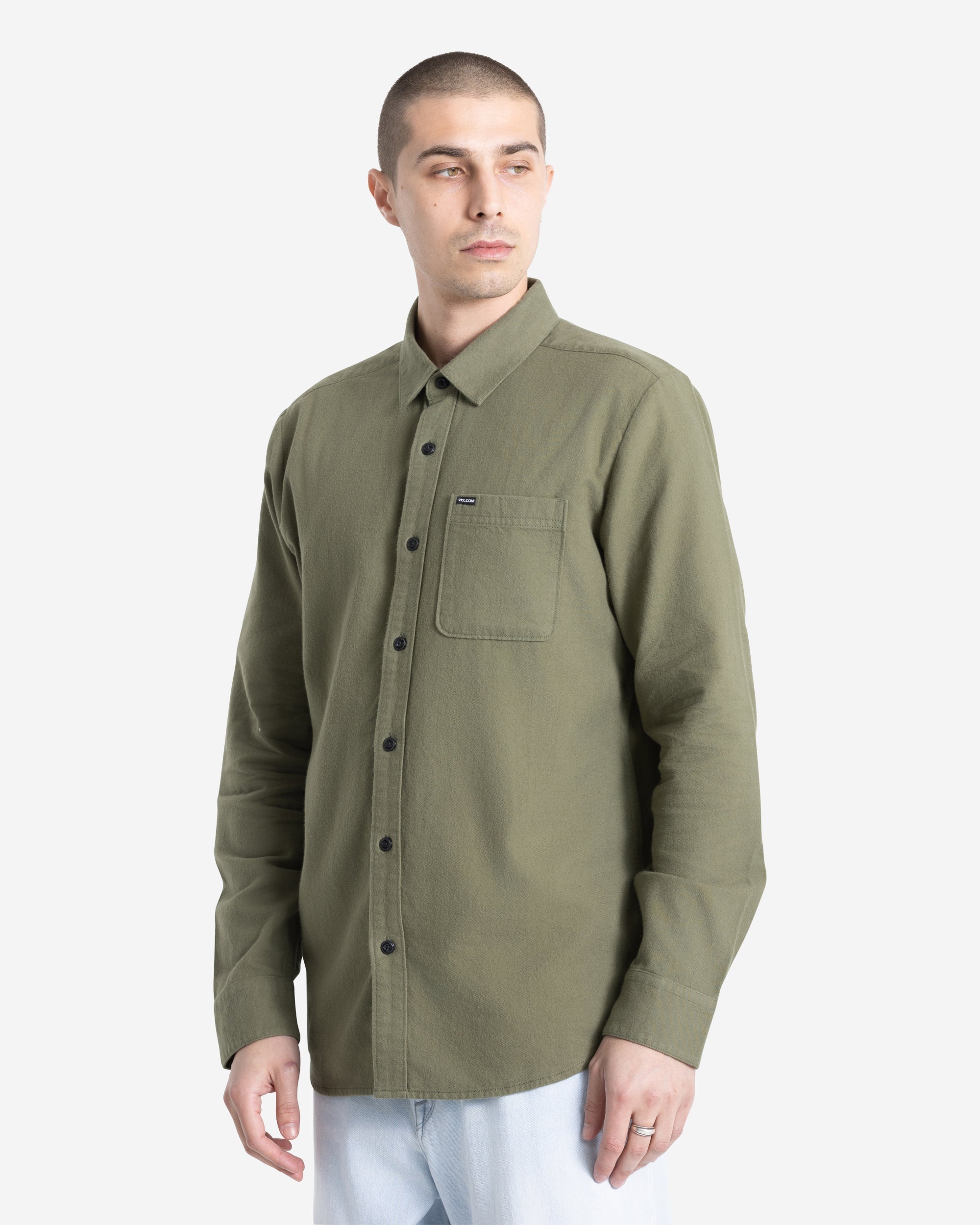 Volcom Men's Levelstone Long Sleeve Shirt Dark Olive