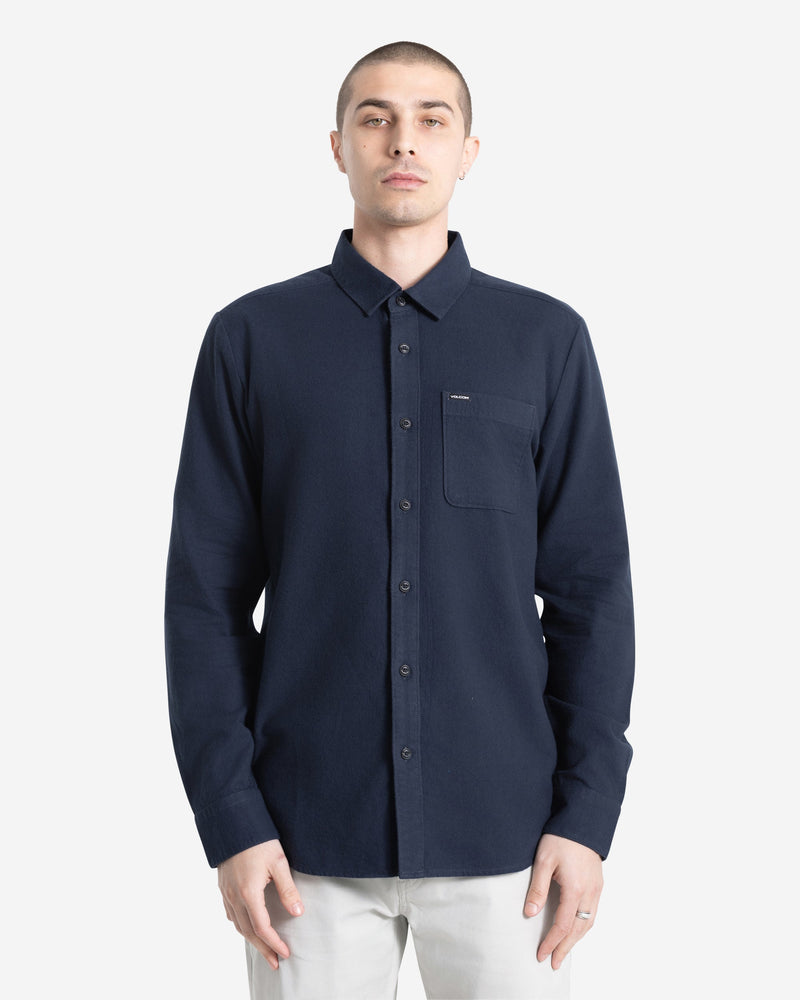 Volcom Men's Caden Solid Long Sleeve Shirt Navy
