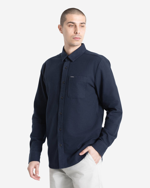 Men's Caden Solid Long Sleeve Shirt-Navy-Volcom