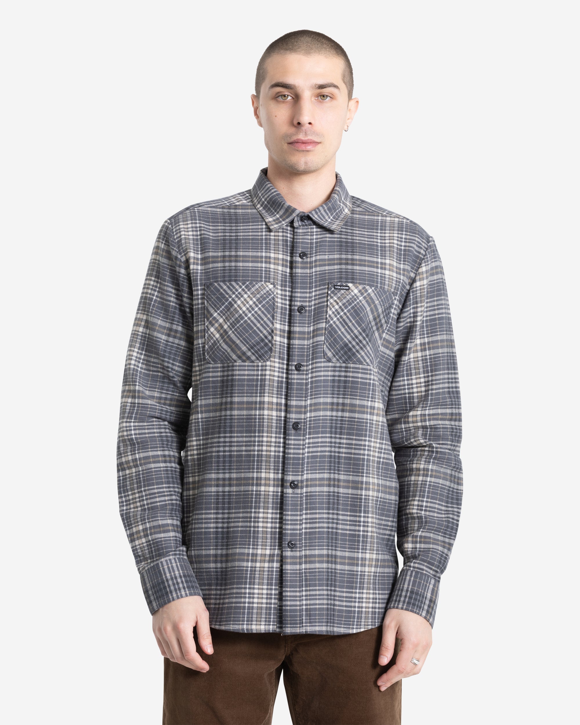 Volcom Men's Netastone Flannel Long Sleeve Shirt Asphalt Black