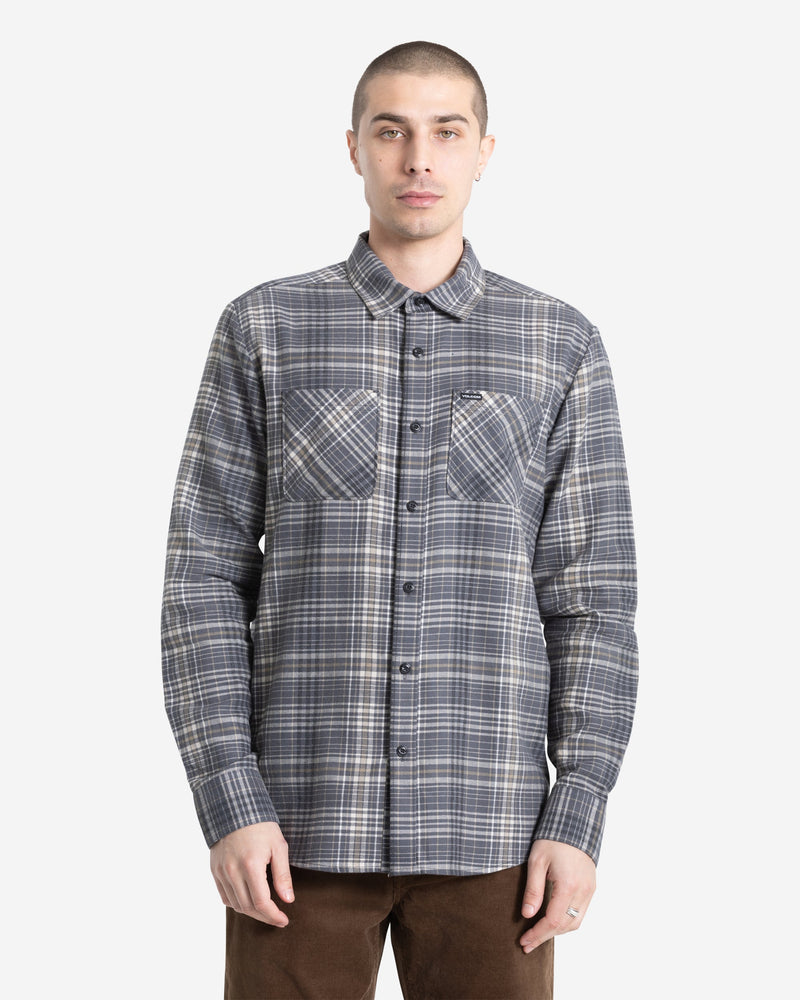 Volcom Men's Netastone Flannel Long Sleeve Shirt Asphalt Black