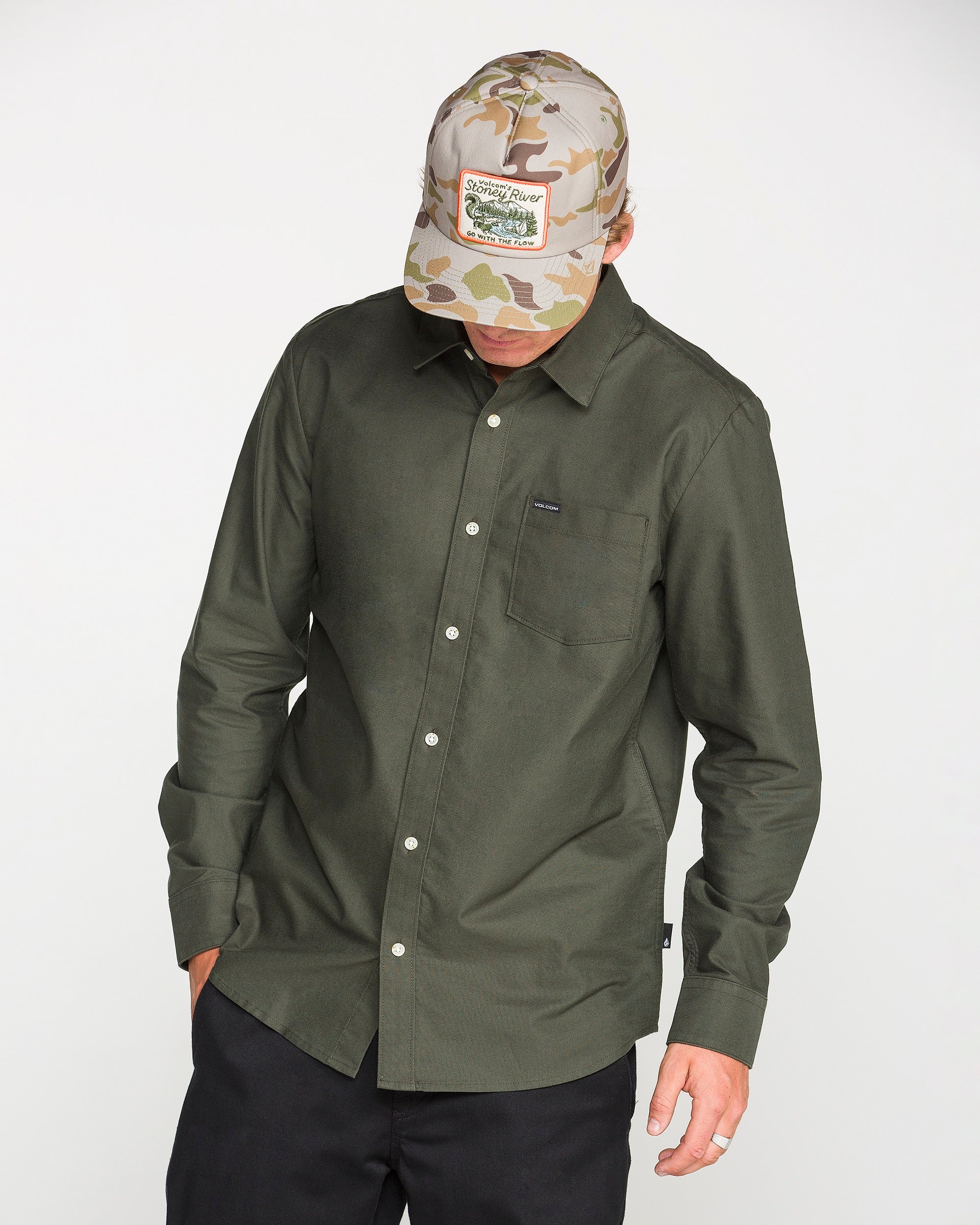 green long sleeve dress shirt Volcom Men's Veeco Oxford Silky Chiffon