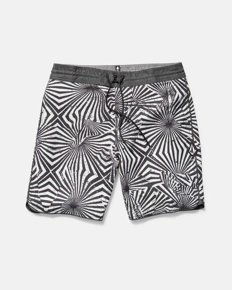Black and white patterned shorts on a light gray background