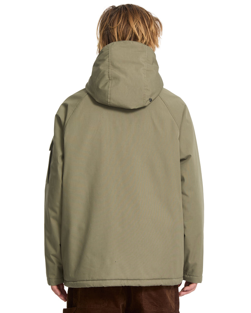 Back view of an olive green Men’s Stoke Stone II 10K Jacket, featuring a water-resistant winter design.