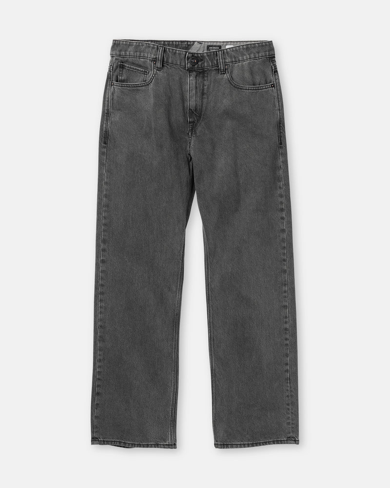 Volcom Men’s Pipe Dreams Denim in faded black, featuring a relaxed straight fit.