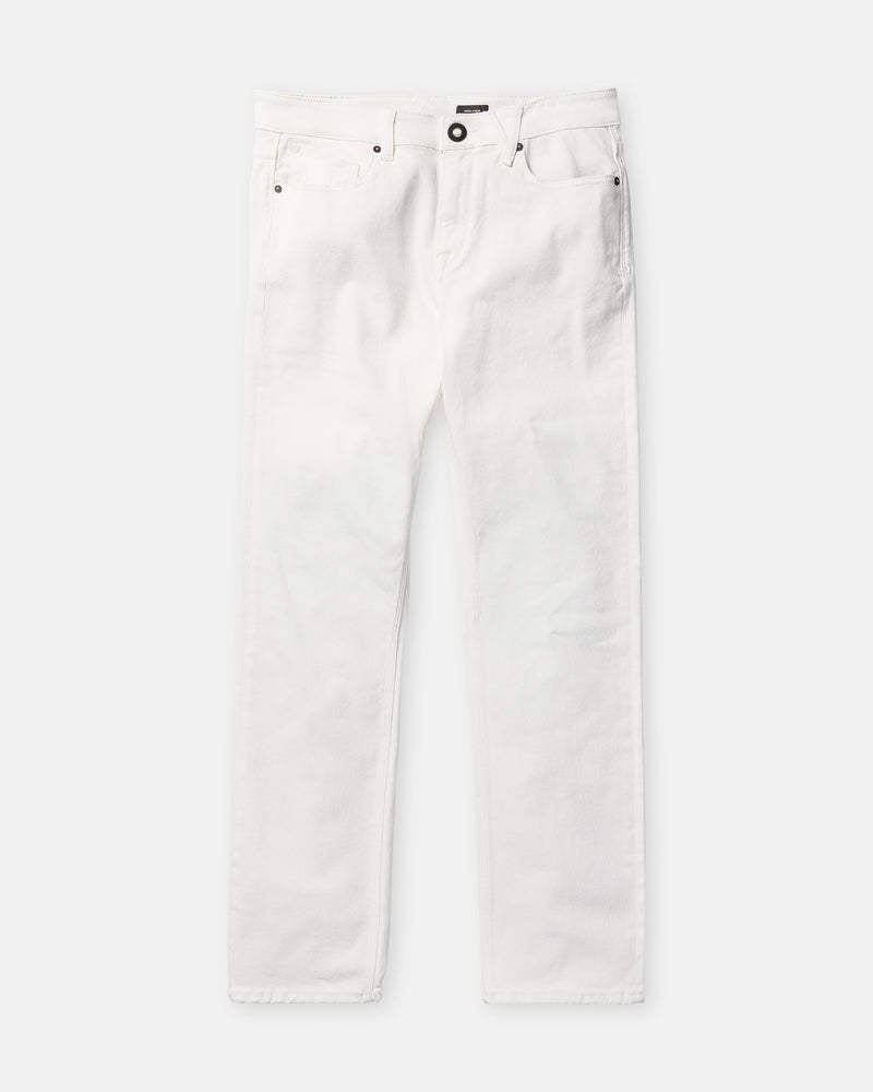 Off-white Men’s Solver Denim straight leg jeans with a button fly and five-pocket styling.