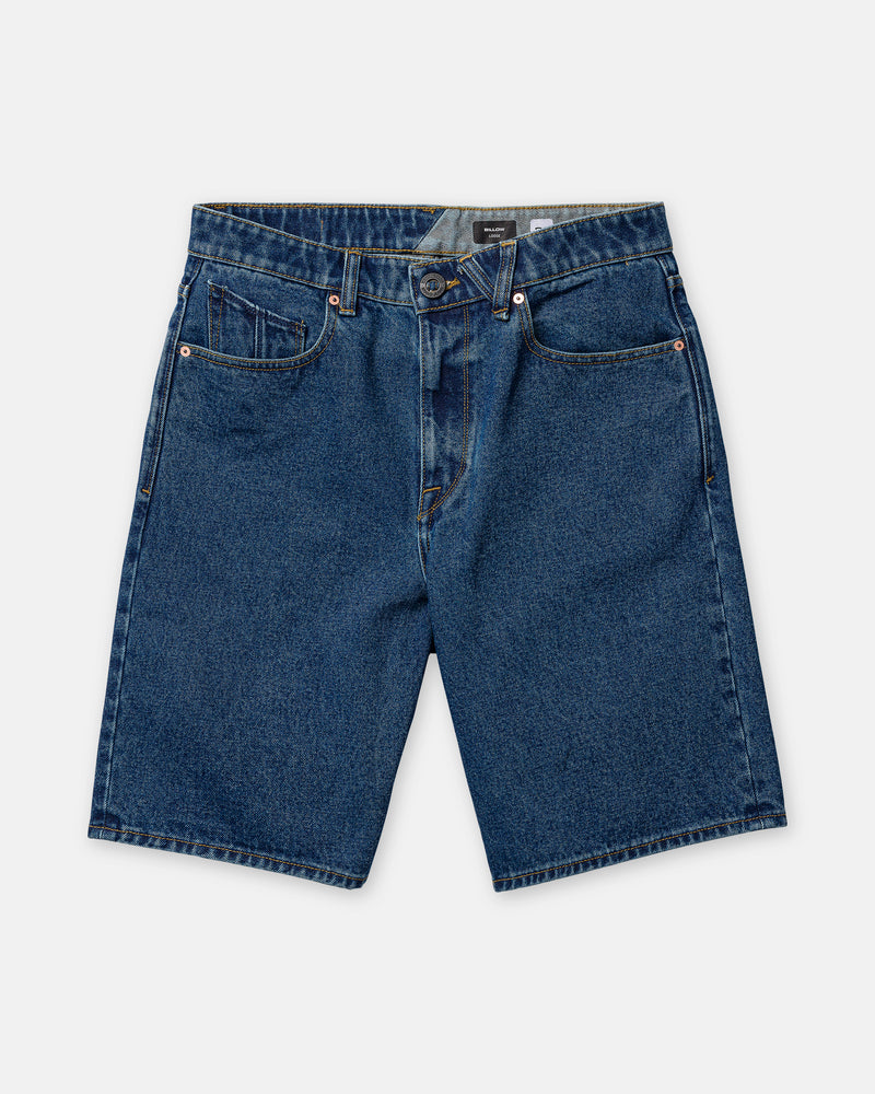 Men’s Billow Denim Short 22 by Volcom are loose-fit indigo denim shorts featuring a button fly and five-pocket styling.