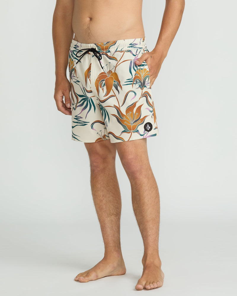 Volcom Men's Lido Print 16" Trunks Dirty White
