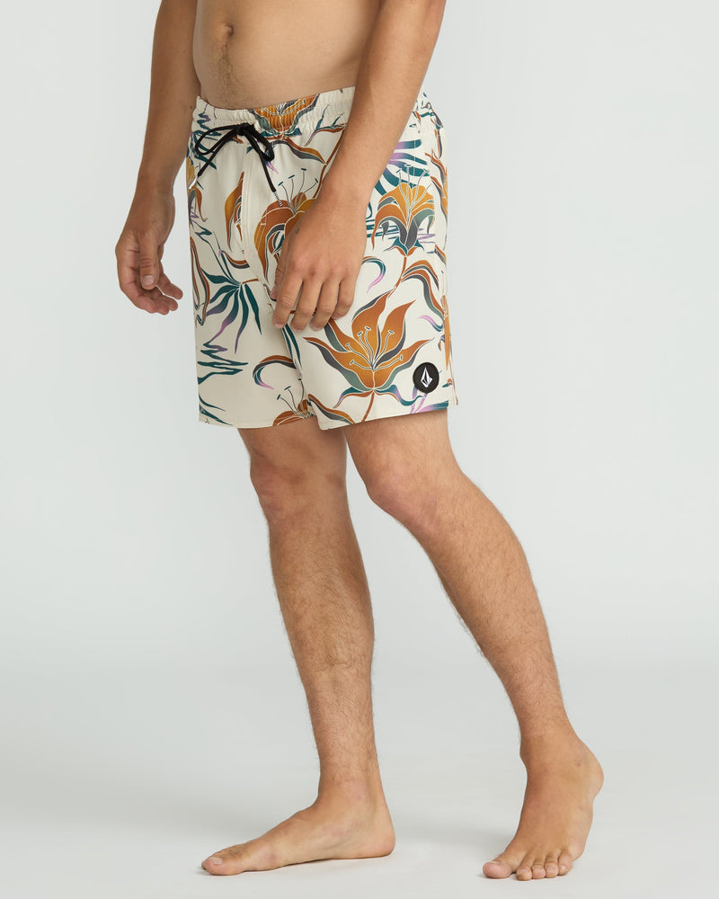 Volcom Men's Lido Print 16" Trunks Dirty White