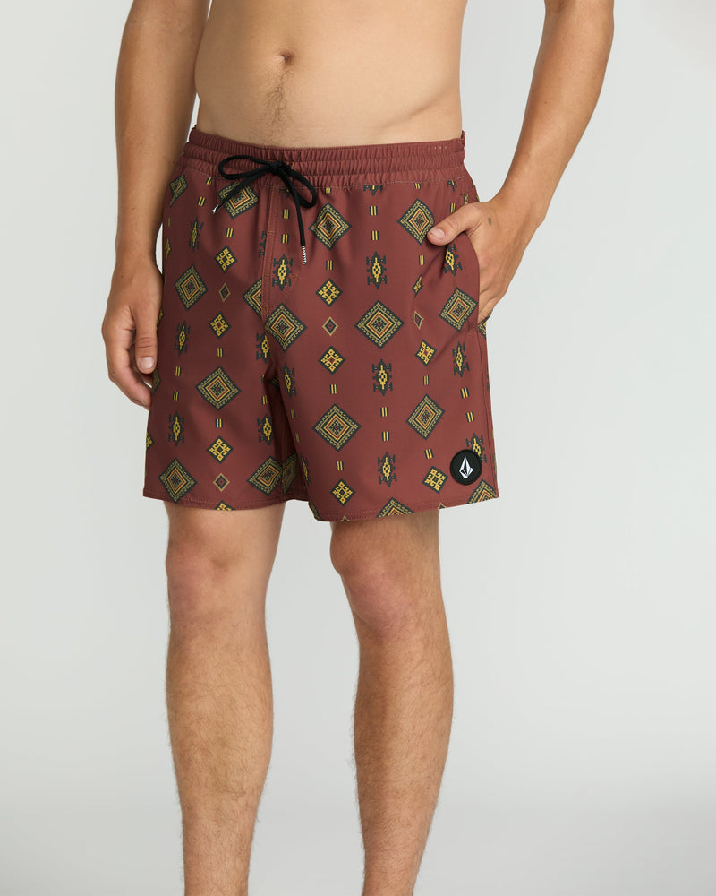Volcom Men's Lido Print 16" Trunks Mahogany