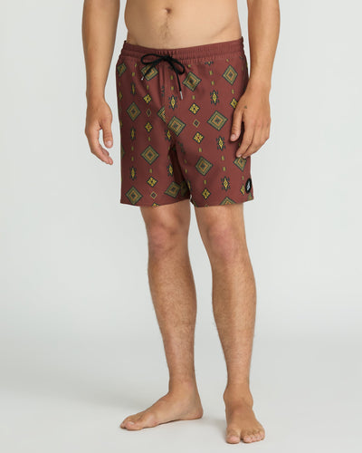 Volcom Men's Lido Print 16" Trunks Mahogany